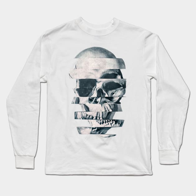 Glitch Skull Mono Long Sleeve T-Shirt by aligulec